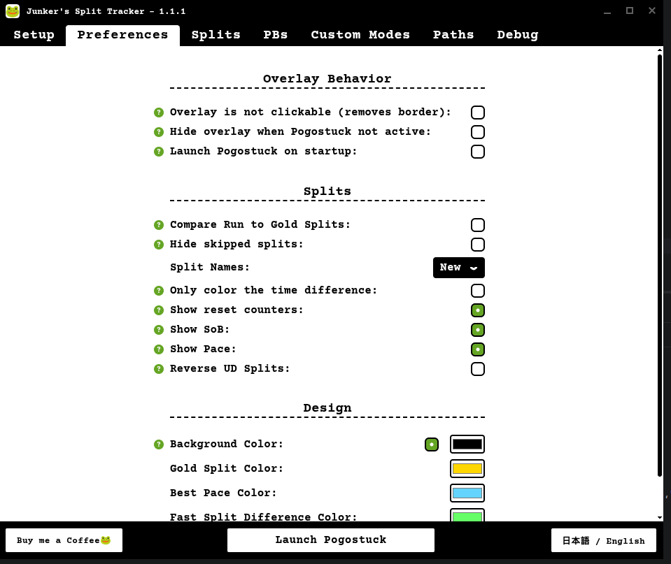 split tracker config preferences
